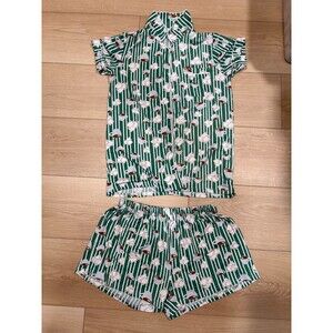 The Royal Standard Pajama Set Women's Large Green Coffee Cups & Biscuits Shorts